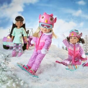 American Girl WellieWishers 14.5-inch Doll Frosty Fun Snowboard Playset Owl Face